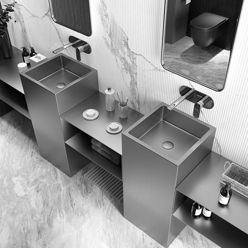 Contemporary Round Wash Stand Stainless Steel Metal Undermount Bathroom Sink