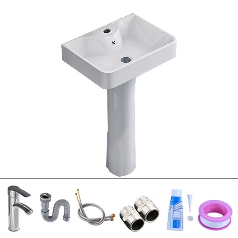 Square Pedestal Sink Ceramic Metal Ground Installation Bathroom Sink