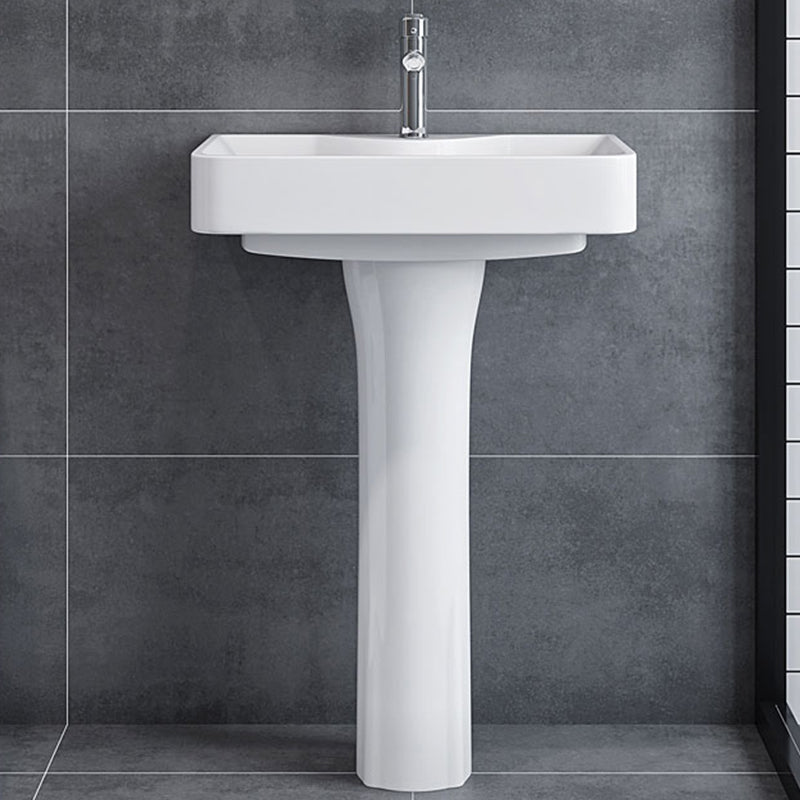 Square Pedestal Sink Ceramic Metal Ground Installation Bathroom Sink