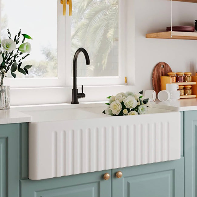 Farm Style Bathroom Sink Ceramic Rectangular Washroom Sink with Faucet