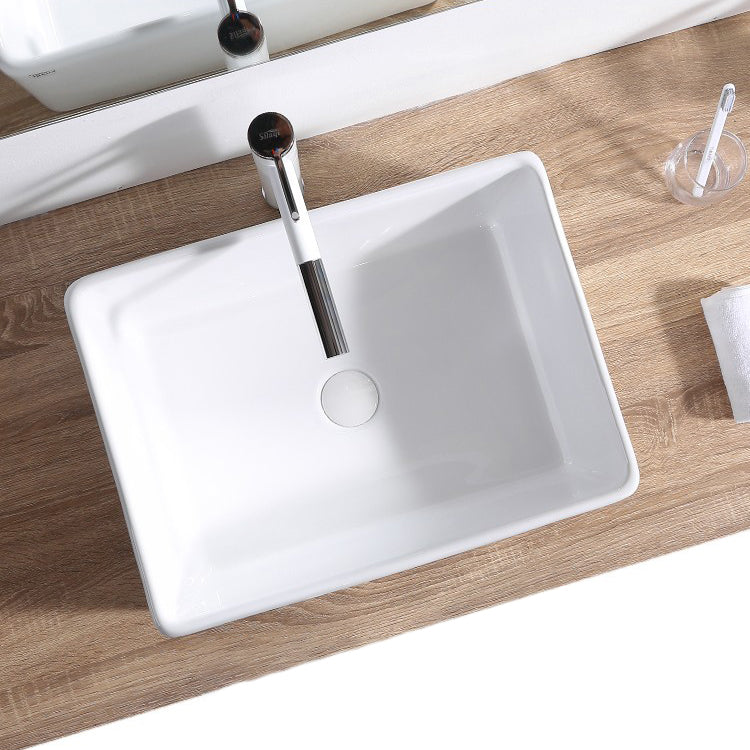 Farm Style Bathroom Sink Ceramic Rectangular Washroom Sink with Faucet