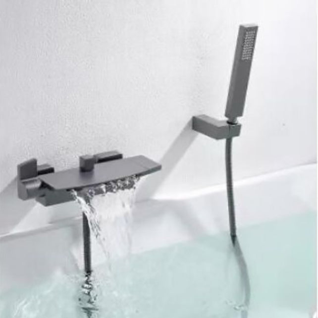 Modern Bathtub Faucet Copper Lever Handles Waterfall Wall Mounted Tub Faucet Trim