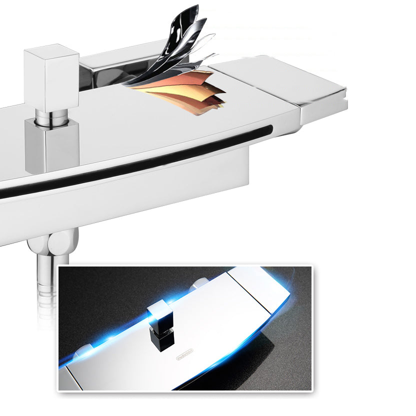 Modern Bathtub Faucet Copper Lever Handles Waterfall Wall Mounted Tub Faucet Trim