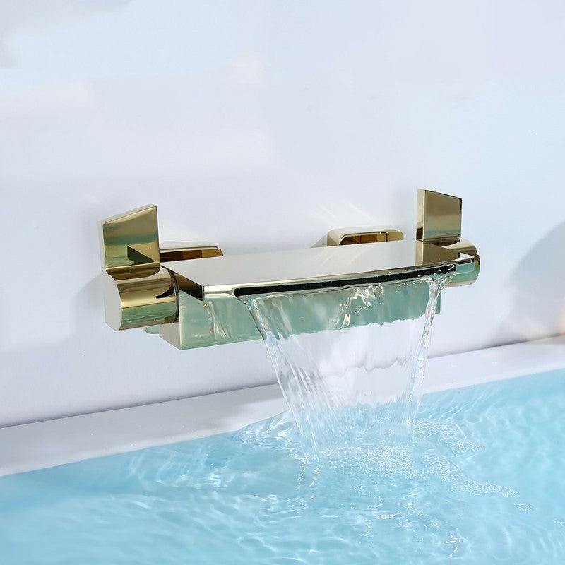 Modern Bathtub Faucet Copper Lever Handles Waterfall Wall Mounted Tub Faucet Trim
