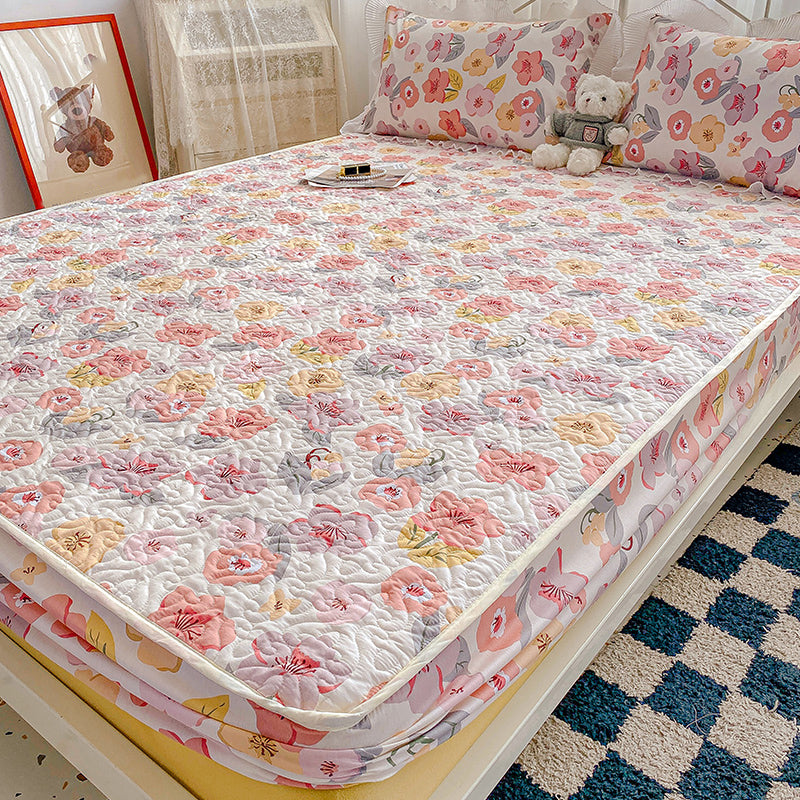 Floral Print Fitted Sheet Modern Cotton Super Soft Bed Sheet Set