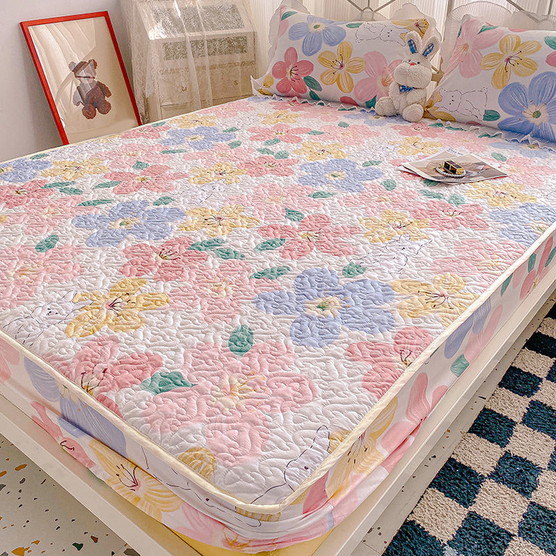 Floral Print Fitted Sheet Modern Cotton Super Soft Bed Sheet Set