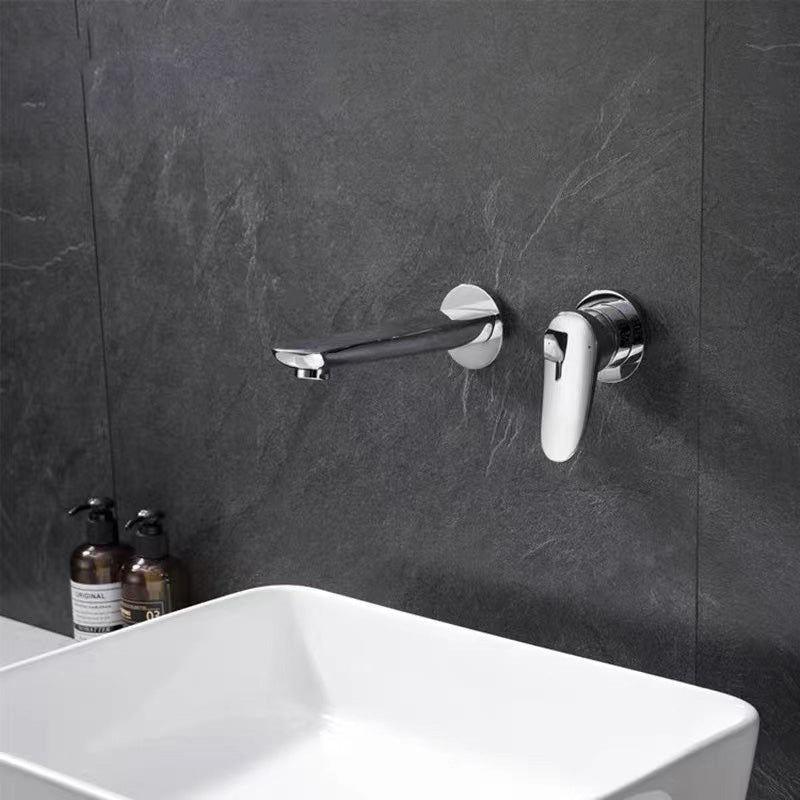 Wall Mounted Bathroom Faucet Waterfall Spout with Lever Handle