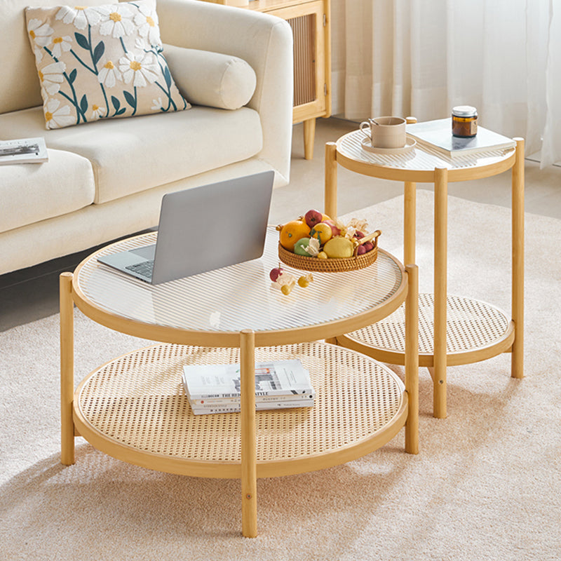 Tropical Coffee Table Glass 4 Legs Storage Round Coffee Cocktail Table