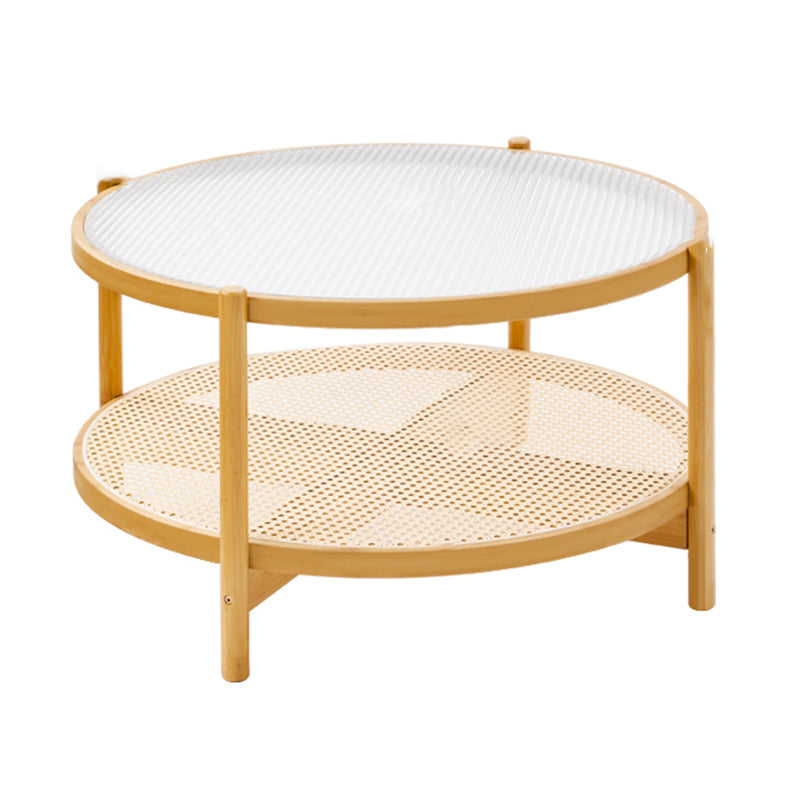 Tropical Coffee Table Glass 4 Legs Storage Round Coffee Cocktail Table
