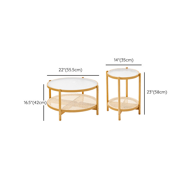 Tropical Coffee Table Glass 4 Legs Storage Round Coffee Cocktail Table