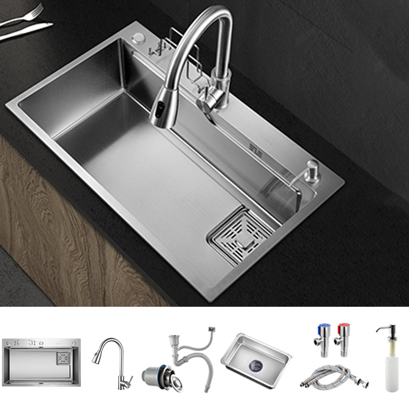 Modern Kitchen Sink Single Bowl Overflow Hole Stainless Steel Workstation Sink with Faucet