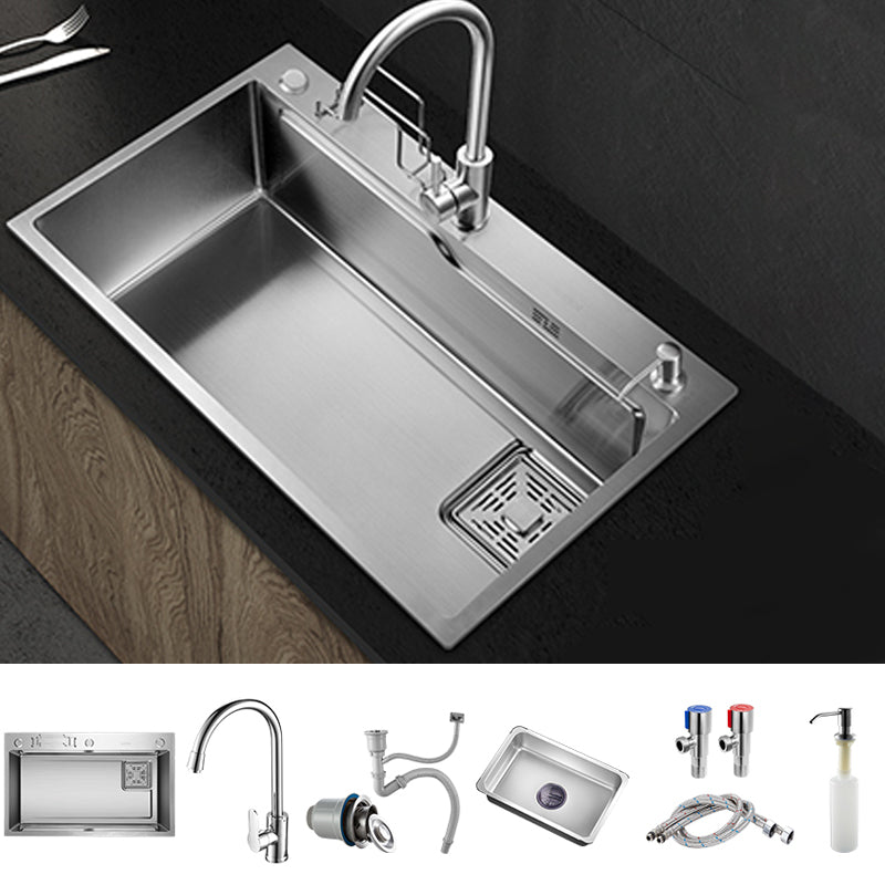 Modern Kitchen Sink Single Bowl Overflow Hole Stainless Steel Workstation Sink with Faucet