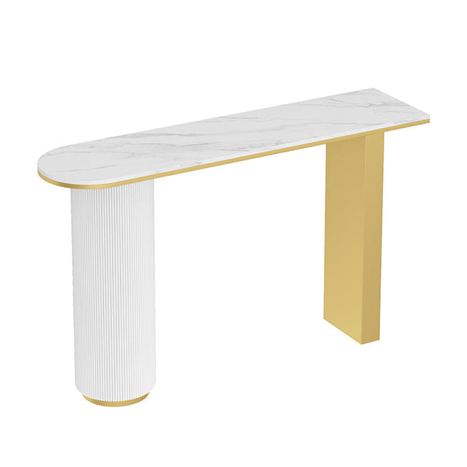 14 inch Wide Glam Console Table Oval Stone Stain Resistant Accent Table for Hall