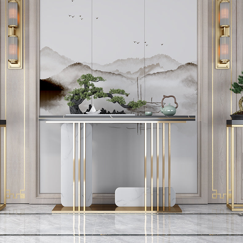 Glam Accent Table Rectangle Stone Console Table , 12.5 inch Wide