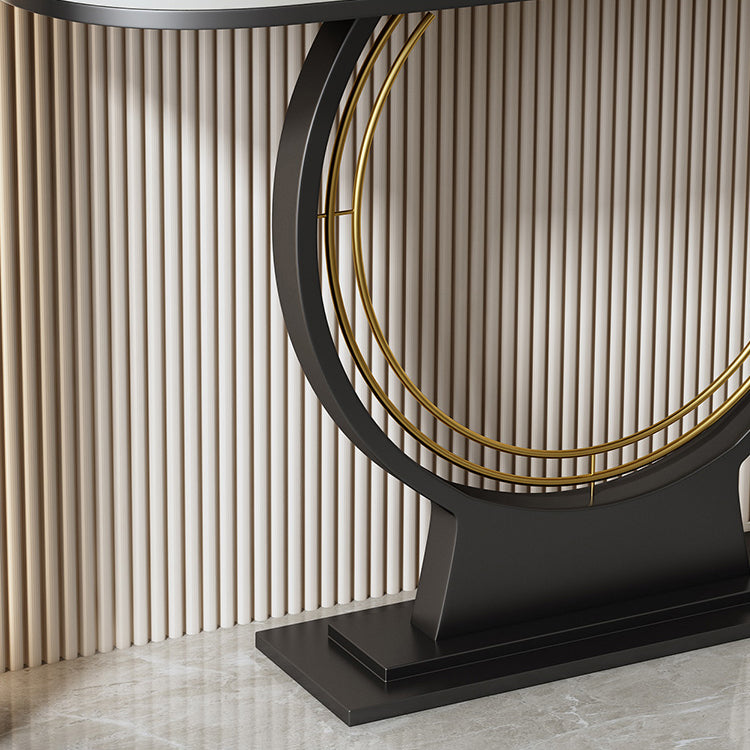 12 Inch Wide Accent Table Half Moon Stone Console Table for Hall