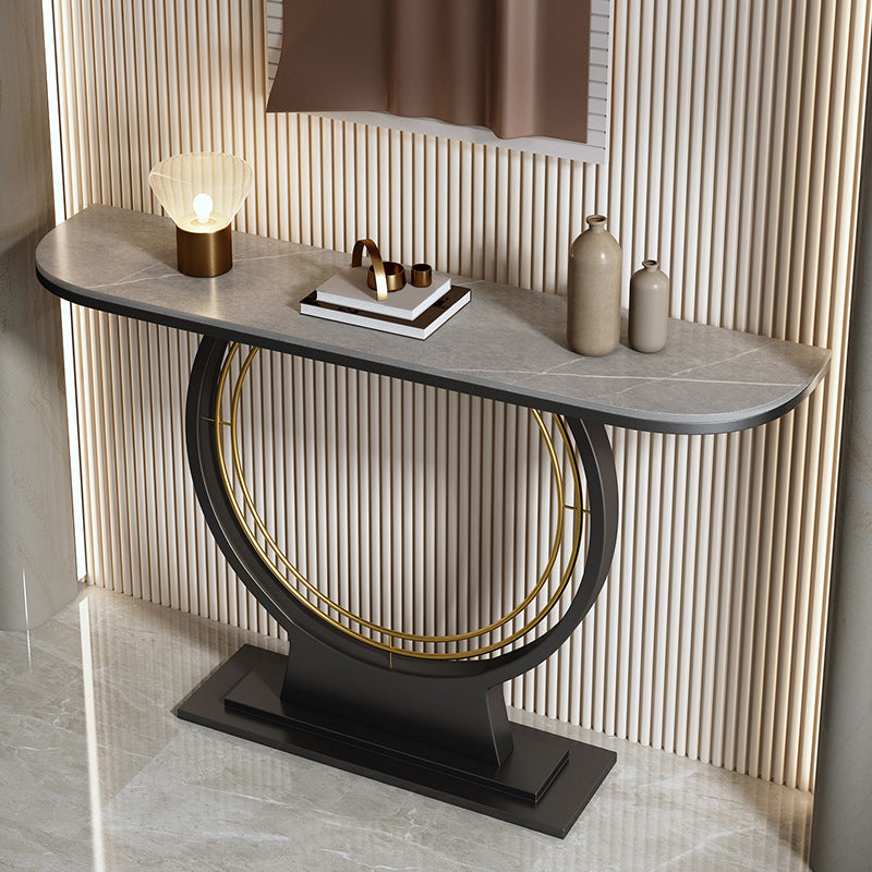 12 Inch Wide Accent Table Half Moon Stone Console Table for Hall