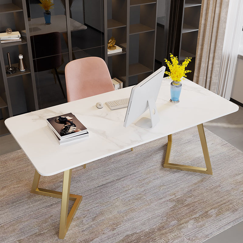 Glam Stone Rectangle Writing Desk Sled Base 29.53-inch Tall Office Desk