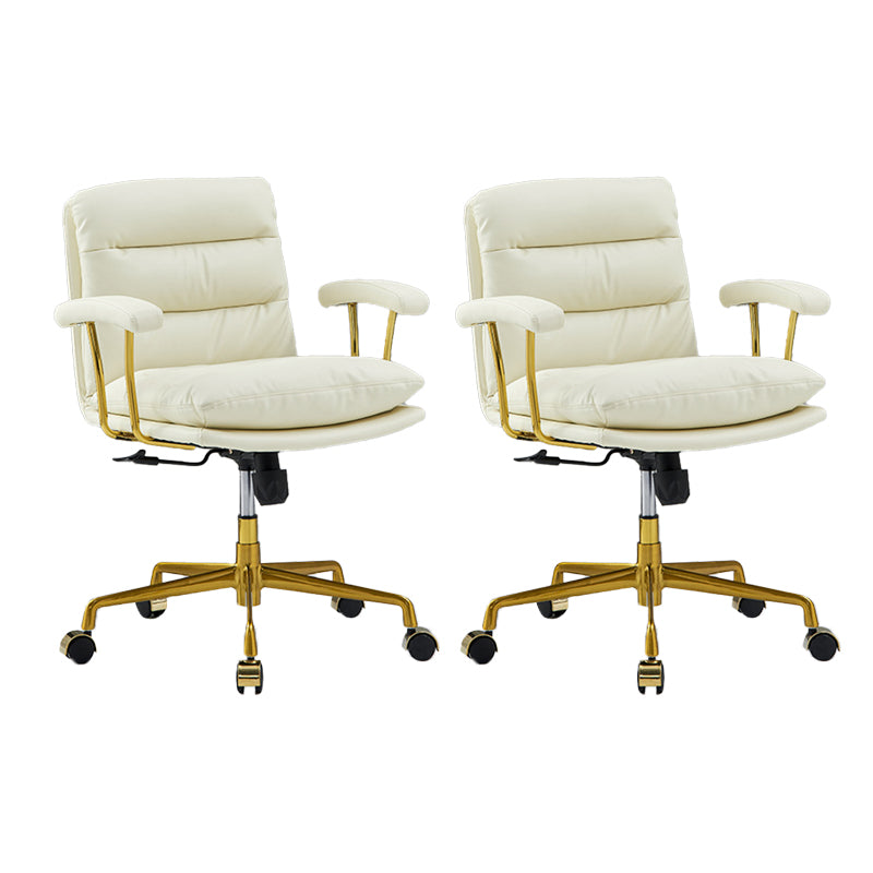 Padded Arms Chair Leather Adjustable Seat Height Desk Chair with Wheels