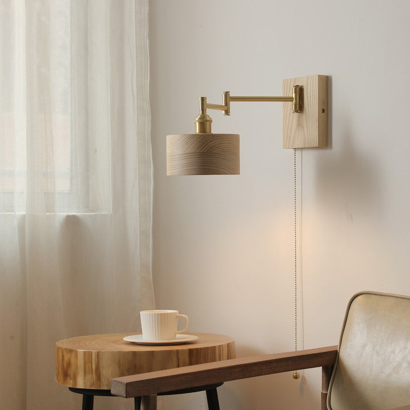 Contemporary Wood Wall Sconce Lighting Cylinder Shape Wall Lamp for Bedroom