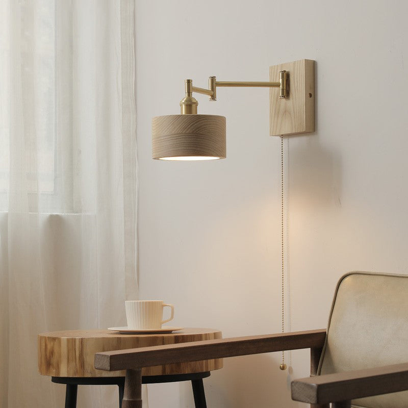 Contemporary Wood Wall Sconce Lighting Cylinder Shape Wall Lamp for Bedroom