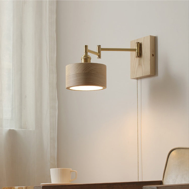 Contemporary Wood Wall Sconce Lighting Cylinder Shape Wall Lamp for Bedroom