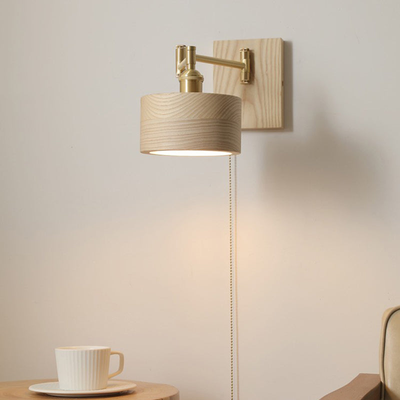 Contemporary Wood Wall Sconce Lighting Cylinder Shape Wall Lamp for Bedroom