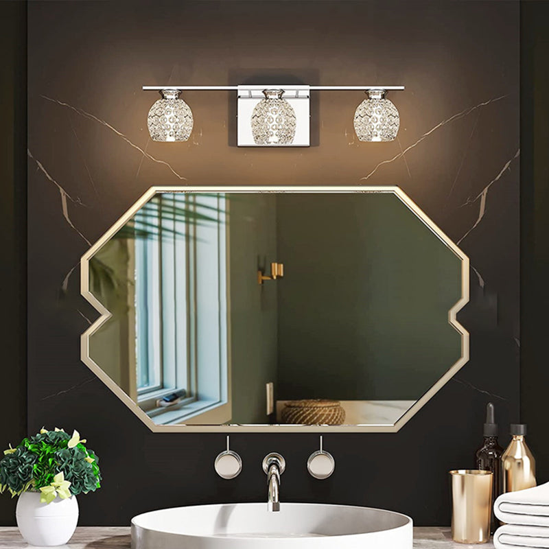 Silver Modern Metal Wall Sconce Ball Shape Vanity Lamp with Glass Shade for Bathroom