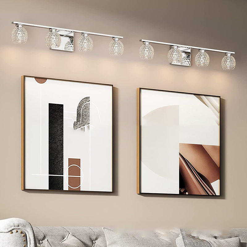 Silver Modern Metal Wall Sconce Ball Shape Vanity Lamp with Glass Shade for Bathroom