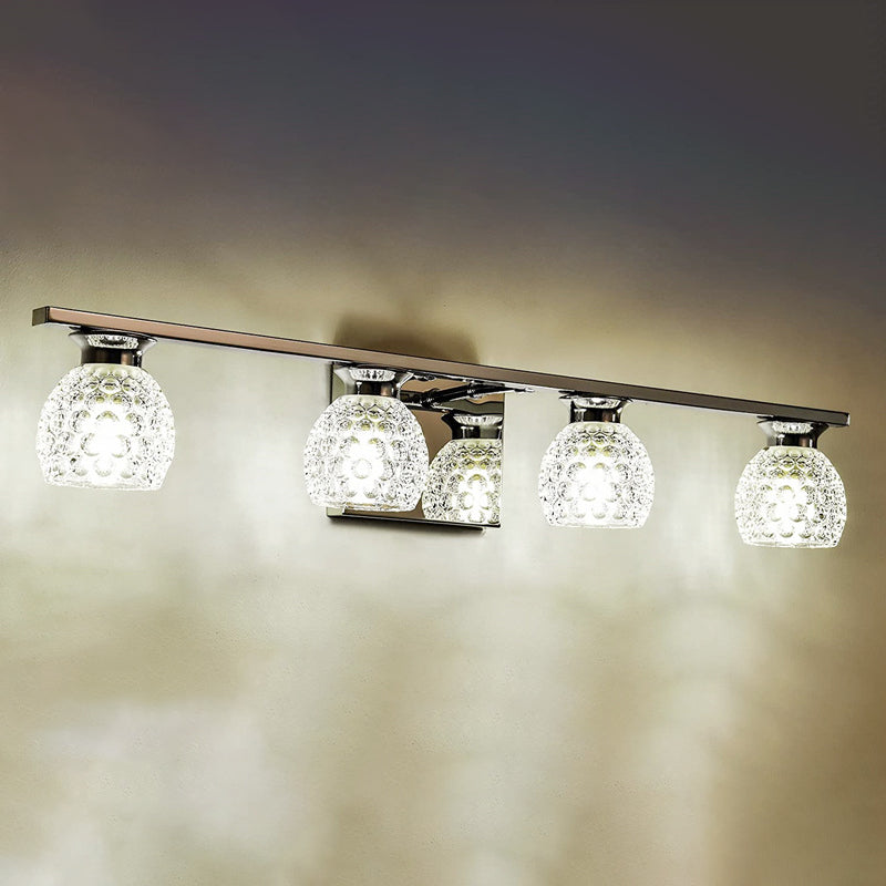 Silver Modern Metal Wall Sconce Ball Shape Vanity Lamp with Glass Shade for Bathroom