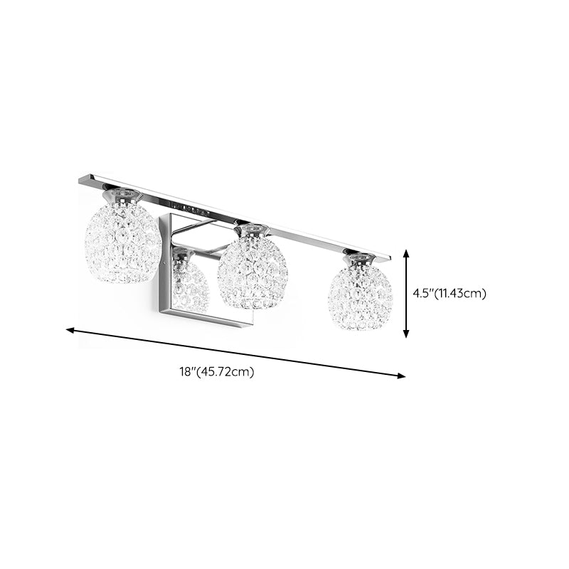 Silver Modern Metal Wall Sconce Ball Shape Vanity Lamp with Glass Shade for Bathroom