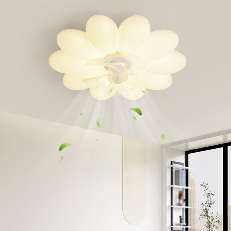Modern LED Ceiling Fan Flower Shape Fan Lighting in White for Bedroom