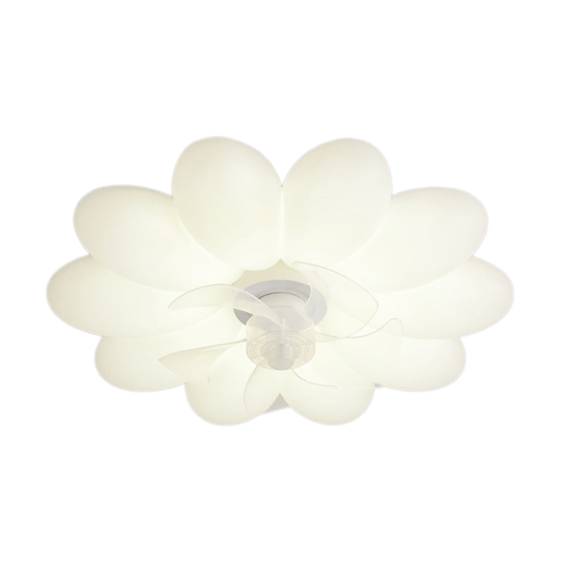 Modern LED Ceiling Fan Flower Shape Fan Lighting in White for Bedroom