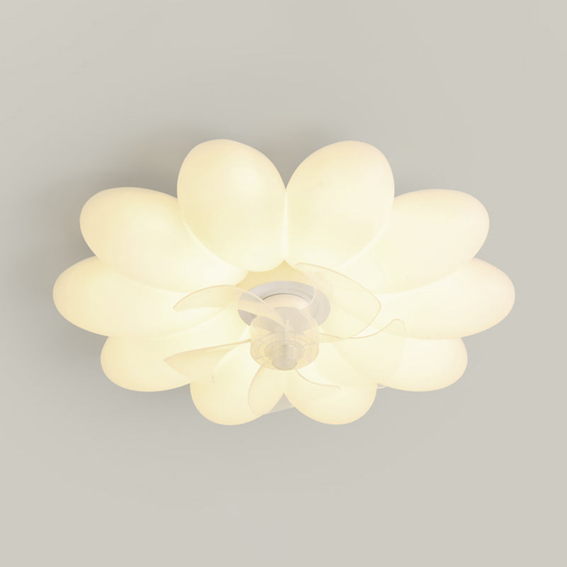 Modern LED Ceiling Fan Flower Shape Fan Lighting in White for Bedroom