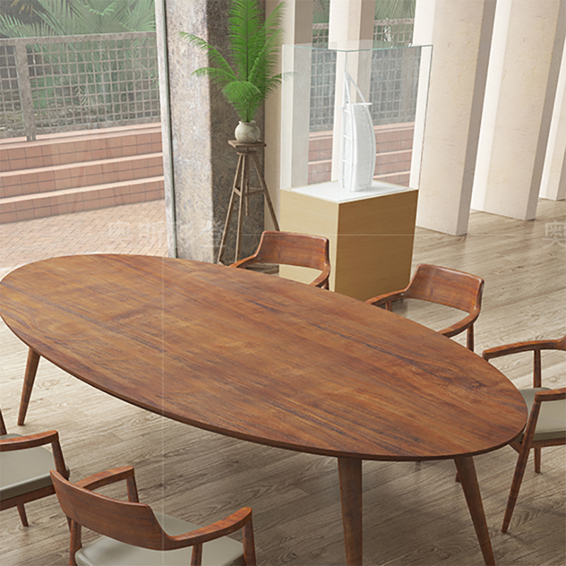 Modern Style Wooden Office Desk Oval Shape Writing Desk with 4-Legs for Office