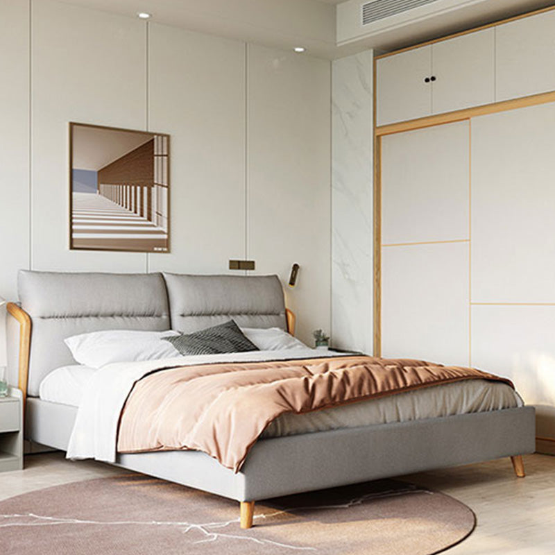 Solid Color Panel Bed Faux Leather Upholstered Headboard Standard Bed