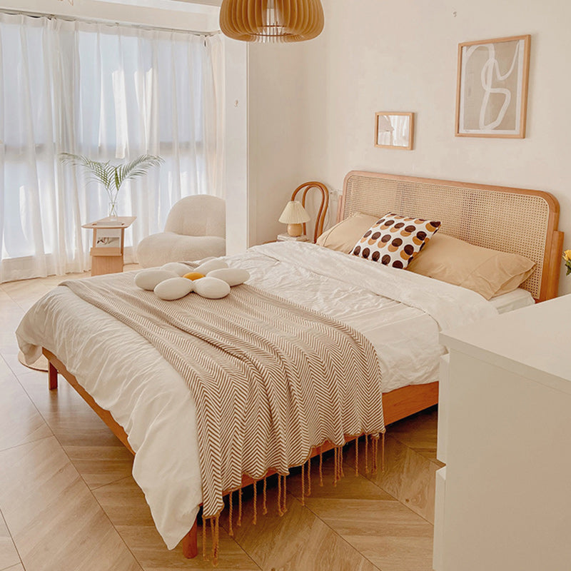 Classic Standard Bed Cherry Solid Color Bed Frame With Custom Gold Legs