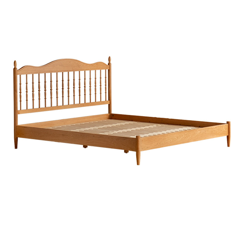 Contemporary Pine Wood Bed in Light Brone Scandinavian Bed with Headboard