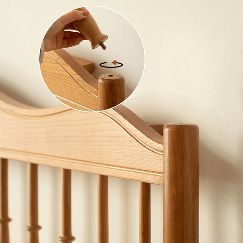 Contemporary Pine Wood Bed in Light Brone Scandinavian Bed with Headboard