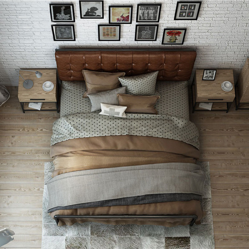 Contemporary Metal Platform Bed Standard Bed with Upholstered Headboard