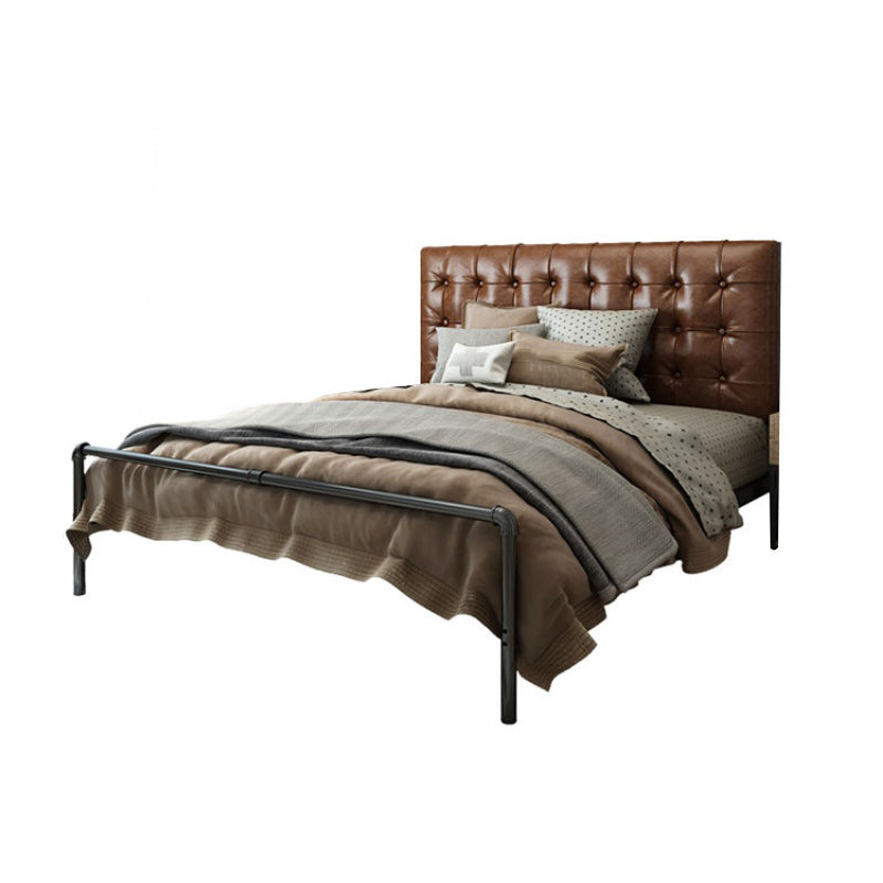 Contemporary Metal Platform Bed Standard Bed with Upholstered Headboard