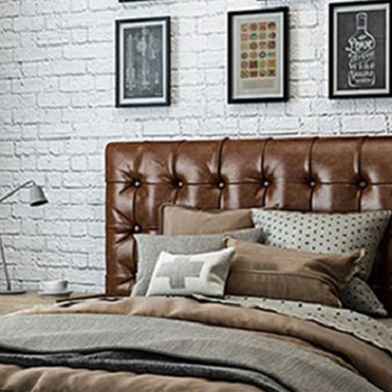 Contemporary Metal Platform Bed Standard Bed with Upholstered Headboard