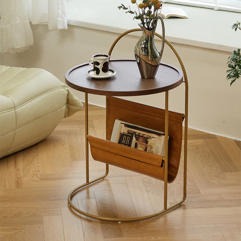 Contemporary Corner Table Round Wood Side Table with Storage