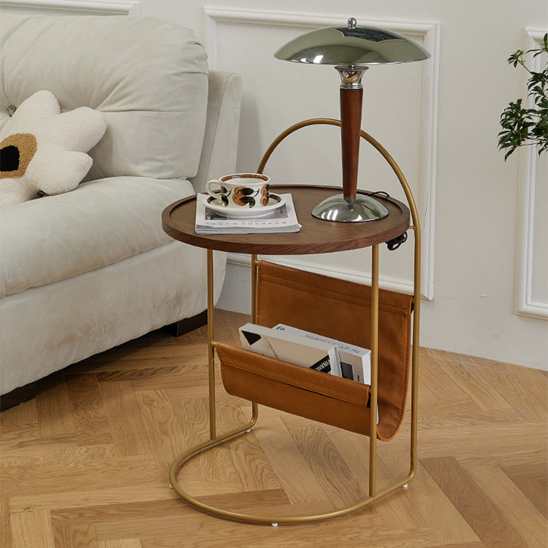 Contemporary Corner Table Round Wood Side Table with Storage