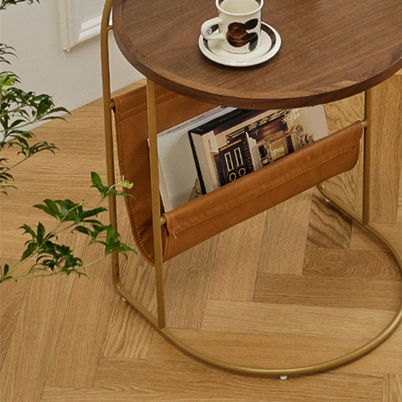 Contemporary Corner Table Round Wood Side Table with Storage
