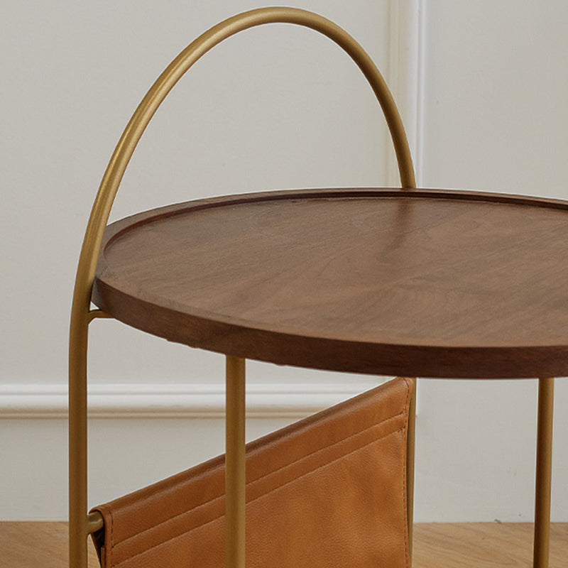 Contemporary Corner Table Round Wood Side Table with Storage