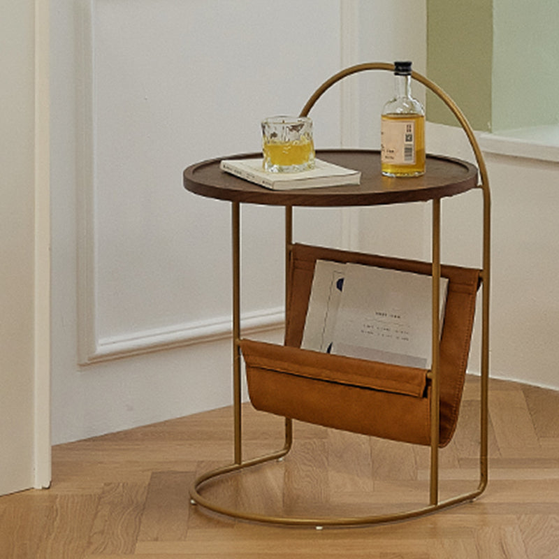 Contemporary Corner Table Round Wood Side Table with Storage