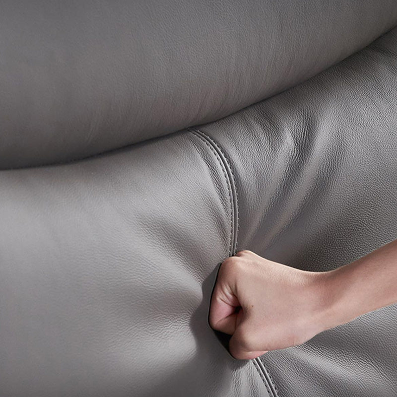 Genuine Leather Panel Bed Solid Color Upholstered Headboard Standard Bed