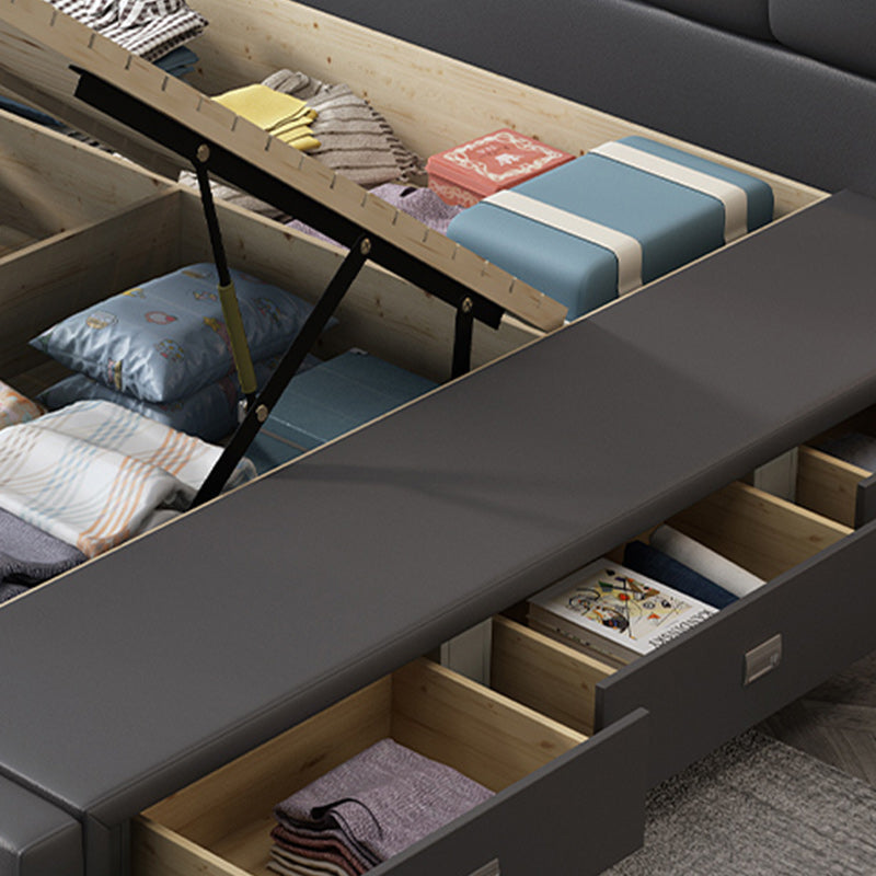 Contemporary Lift Up Storage Upholstered Headboard Solid Color Bed Frame