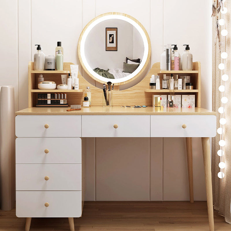 Contemporary Rubberwood Make-up Vanity with Mirror and Stool
