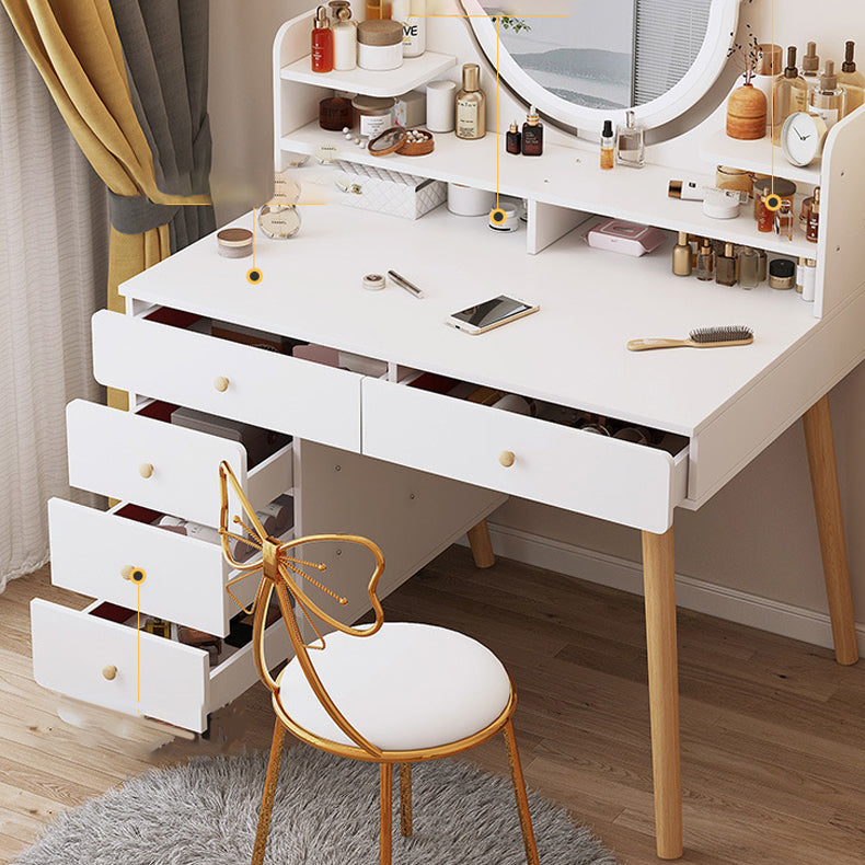 Contemporary Rubberwood Make-up Vanity with Mirror and Stool